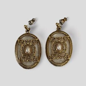 Vintage Filigree Style Metal and Clear Resin Earrings